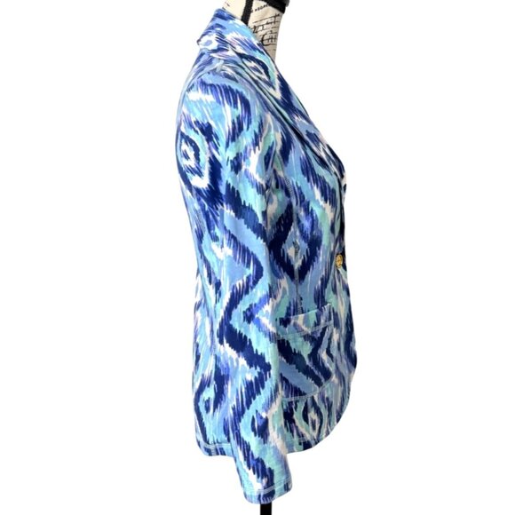 Lilly Pulitzer Ikat Print Blazer Blue Jacket with Pockets Womens Size XS - Picture 2 of 8
